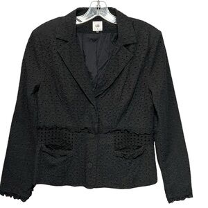 Cabi Flamenco Lace Eyelet Jacket Black Button Front Cropped Lightweight Cotton